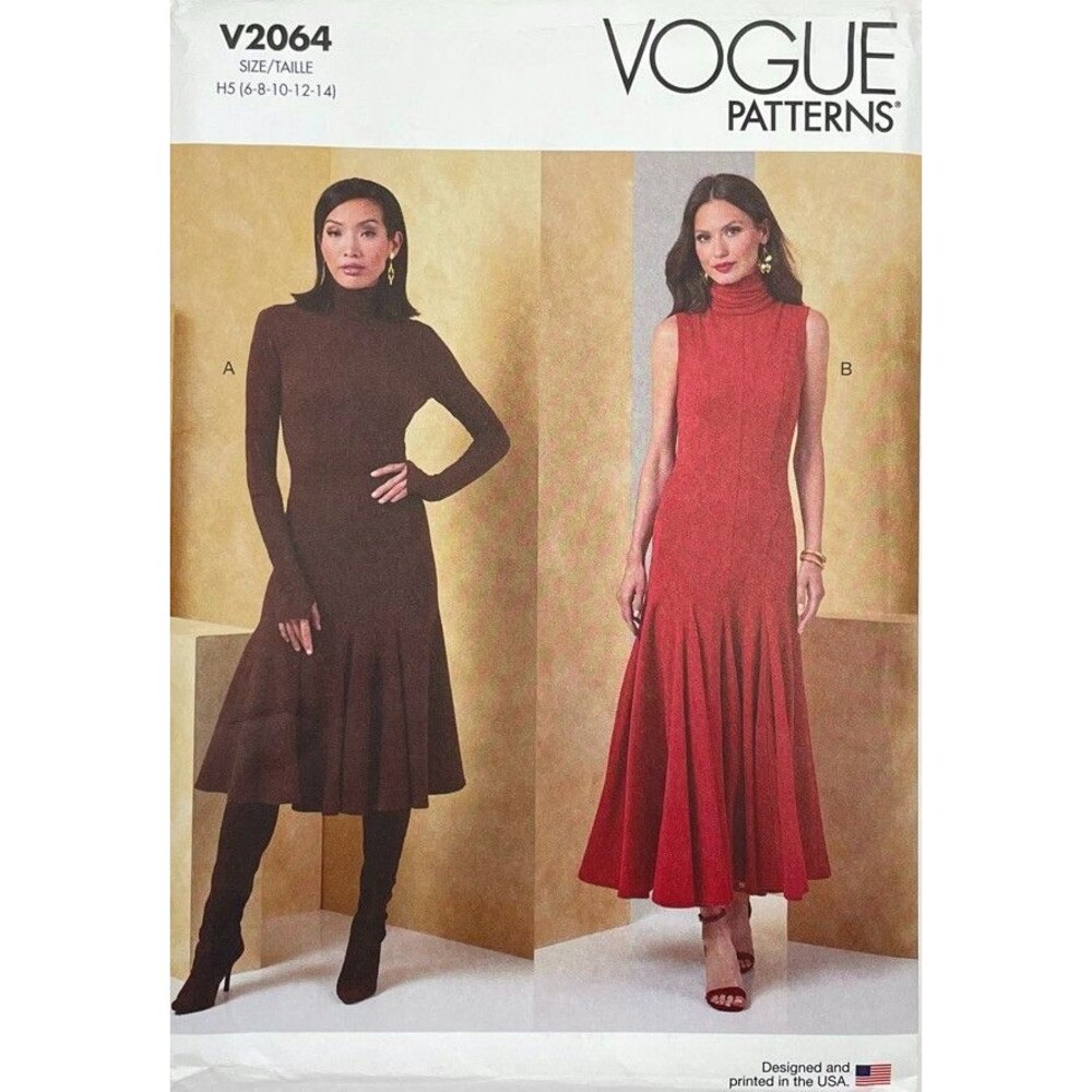Pattern Misses Sz U5 (16-24) Close Fitting Knit Dress Trumpet Hem Vogue V2064